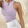 Dames mouwloze crop top fitness vest - Ademend naadloos gebreid sportkleding, Effen geribd vest, Casual en elegante mouwloze basic zomer top