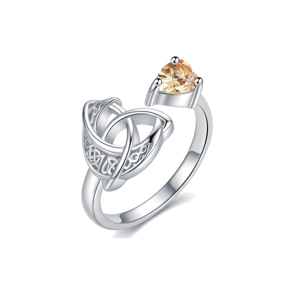 Celtic Knot Birthstone Heart Ring with Multi-Color Zirconia and Paved Diamonds - Retro Style Jewelry for Women