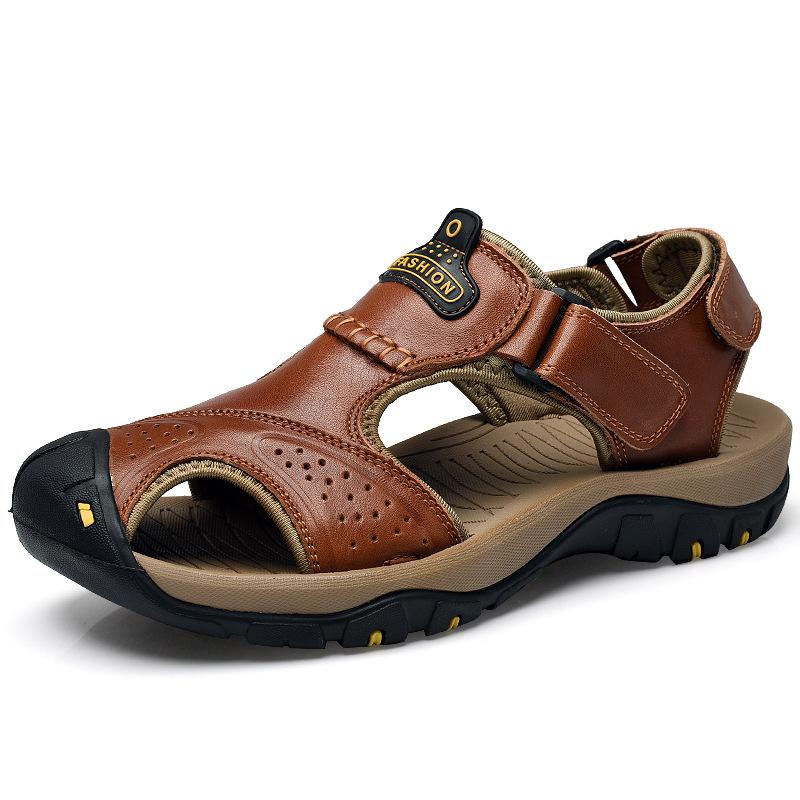 Cheap Large Size Sandals Summer New Men's Hollow Breathable Cool Slippers Outdoor Bag Head Beach Dad Shoes