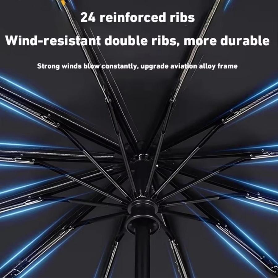 Parapluie pliant automatique renforcé, 24 os, résistant au vent, 106CM, grand parapluie à poignée télescopique résistant au vent et à l'eau