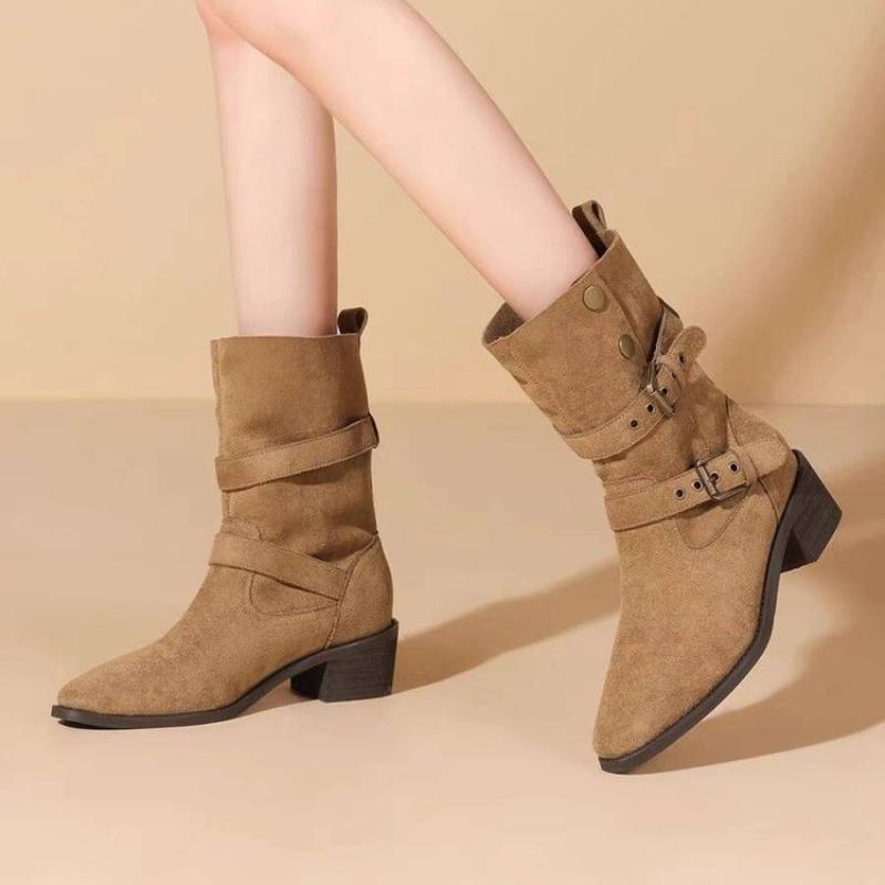 New Style Women's Autumn and Winter Women's Coarse Heel High Short Boot European and American Fashion Pointed Women's Leg Boots