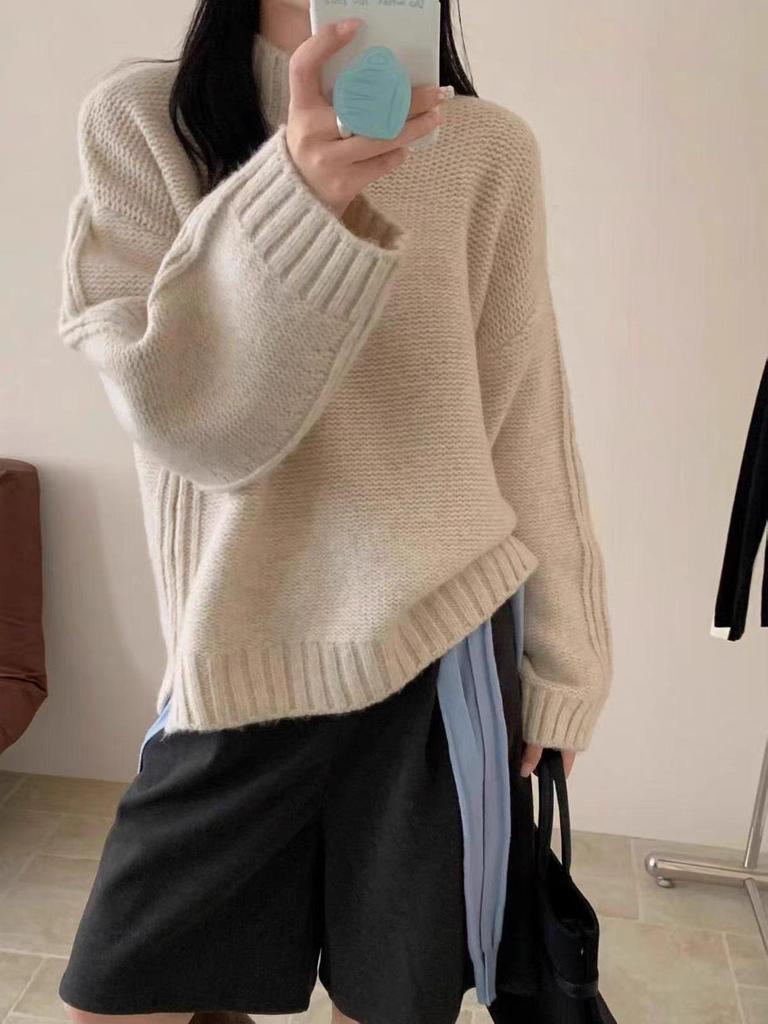 Women's Thick Pure Wool Turtleneck Sweater - Autumn/Winter Loose Knit Cashmere Style