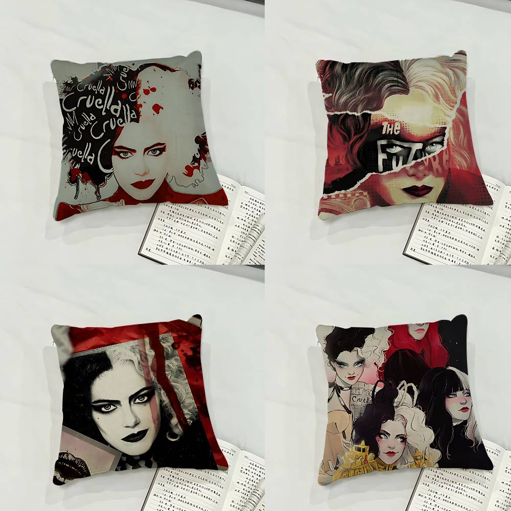 Modern Movie Bad Girl Cruella Case Plush Fabric Soft Pillowcase Double Sided Print Cushion Cover Household Gifts