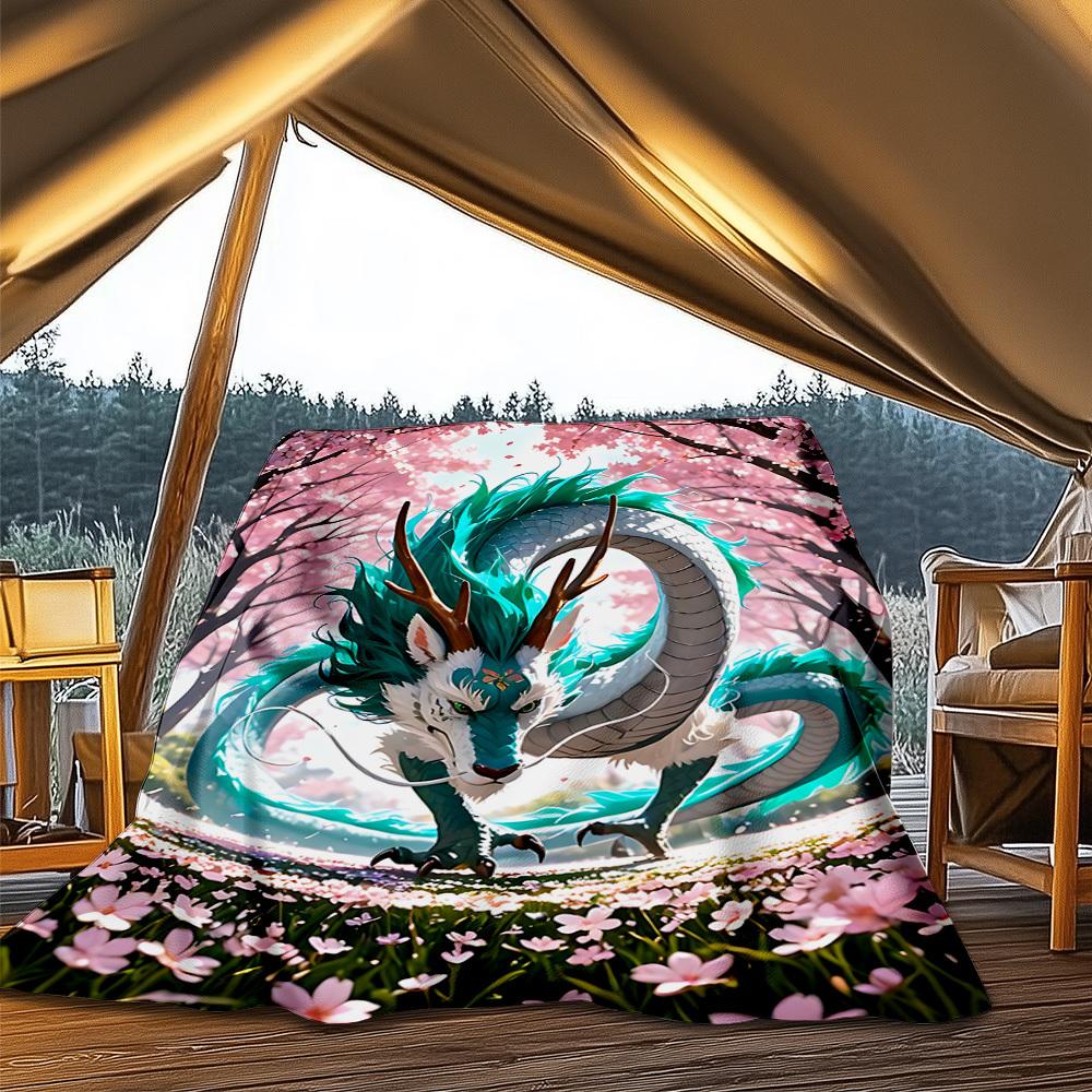 1pc Fantasy Dragon Artwork Print Outdoor Blanket, Lightweight Polyester,