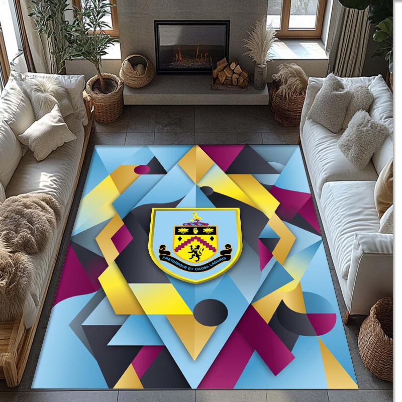 Burnley Football Print Crystal Velvet Rug, Comfortable Water Absorbent Non Slip Indoor Floor Carpet