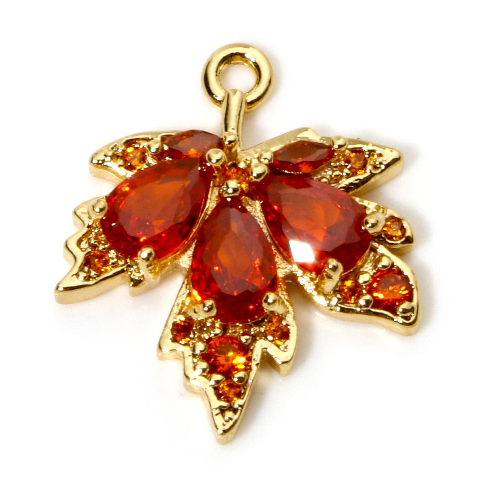 

Brass & Glass Charms Maple Leaf Micro Pave Rhinestone Gold Plated Pendants For DIY Necklace Jewlery Making 20mm x 17mm, 2 Piece