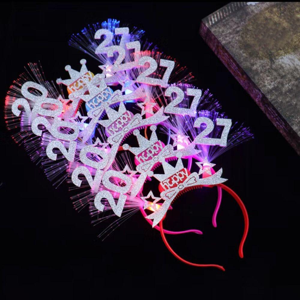 Tiara de Cabelo LED Brilhante Doce 2027 Bastões Luminosos Brinquedos Infantis Aro de Cabelo de Natal Adereço para Foto