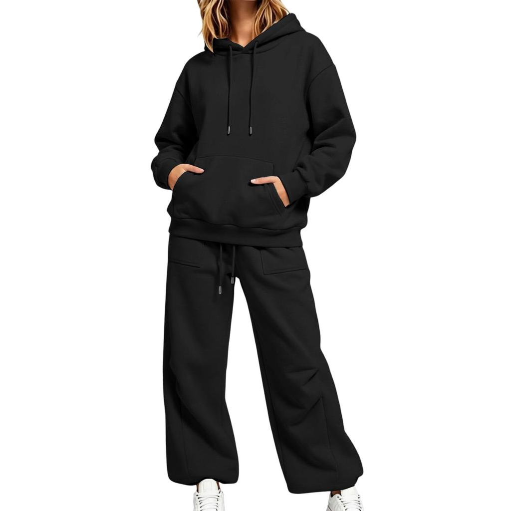 Women's Unisex Loose Fit Color Athletic Hoodie and Wide Leg Sweatpants Set