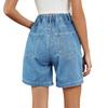 Washed Elastic Waist Workwear Casual Denim Shorts for Summer