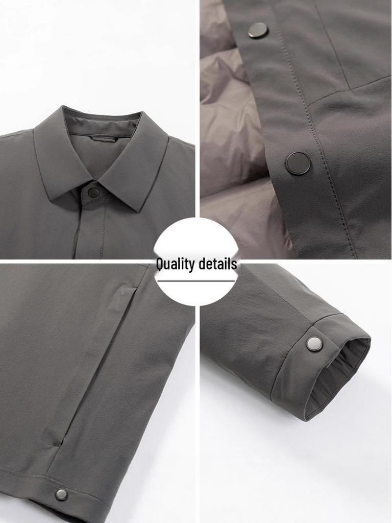 Men's Premium Lightweight Winter Goose Down Jacket with Turn-Down Collar - Mid-Age Business Casual Outerwear