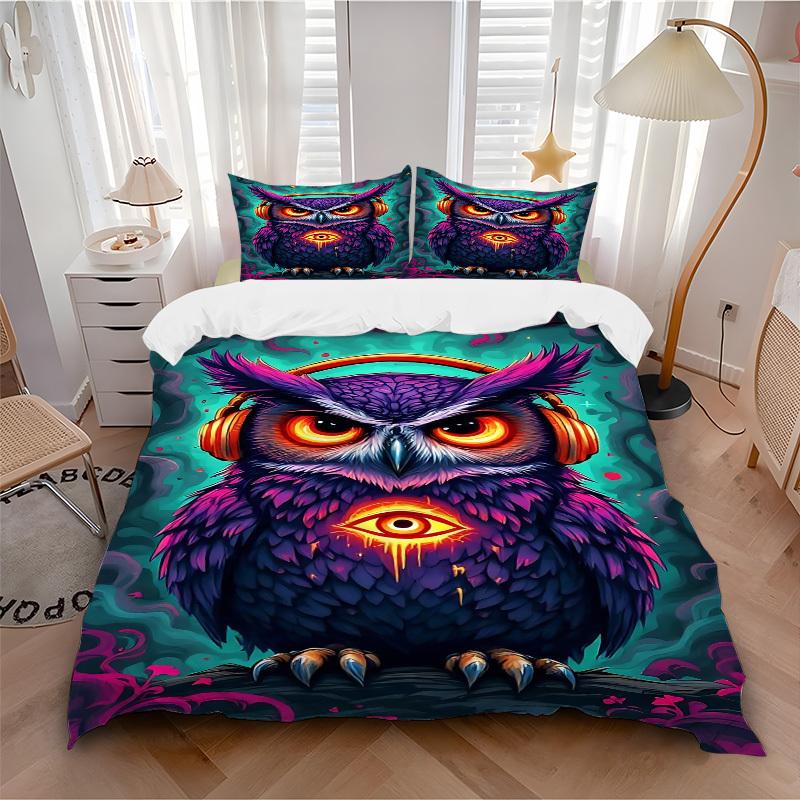

3pc Owl Cover Set - 1 Quilt Cover + 2 Pillowcases, All Seasons Bedroom Setting, Perfect for Home040 135x200cm