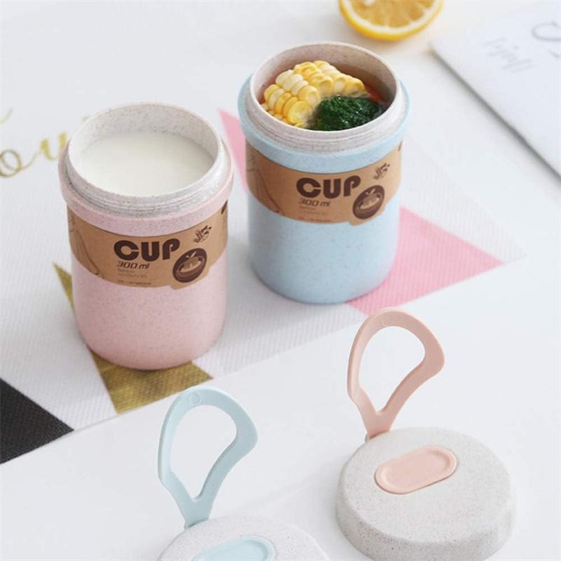 Wheat Straw Coffee Cups, Portable Microwaveable Breakfast Cup, 3 Colors Reusable Healthy Drinking Mugs with Spoon for School Off