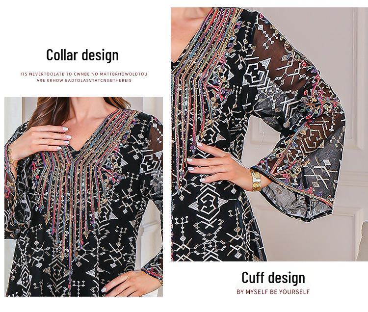 New 2025 Embroidered Abaya: Long Middle Eastern Muslim Women's Dress
