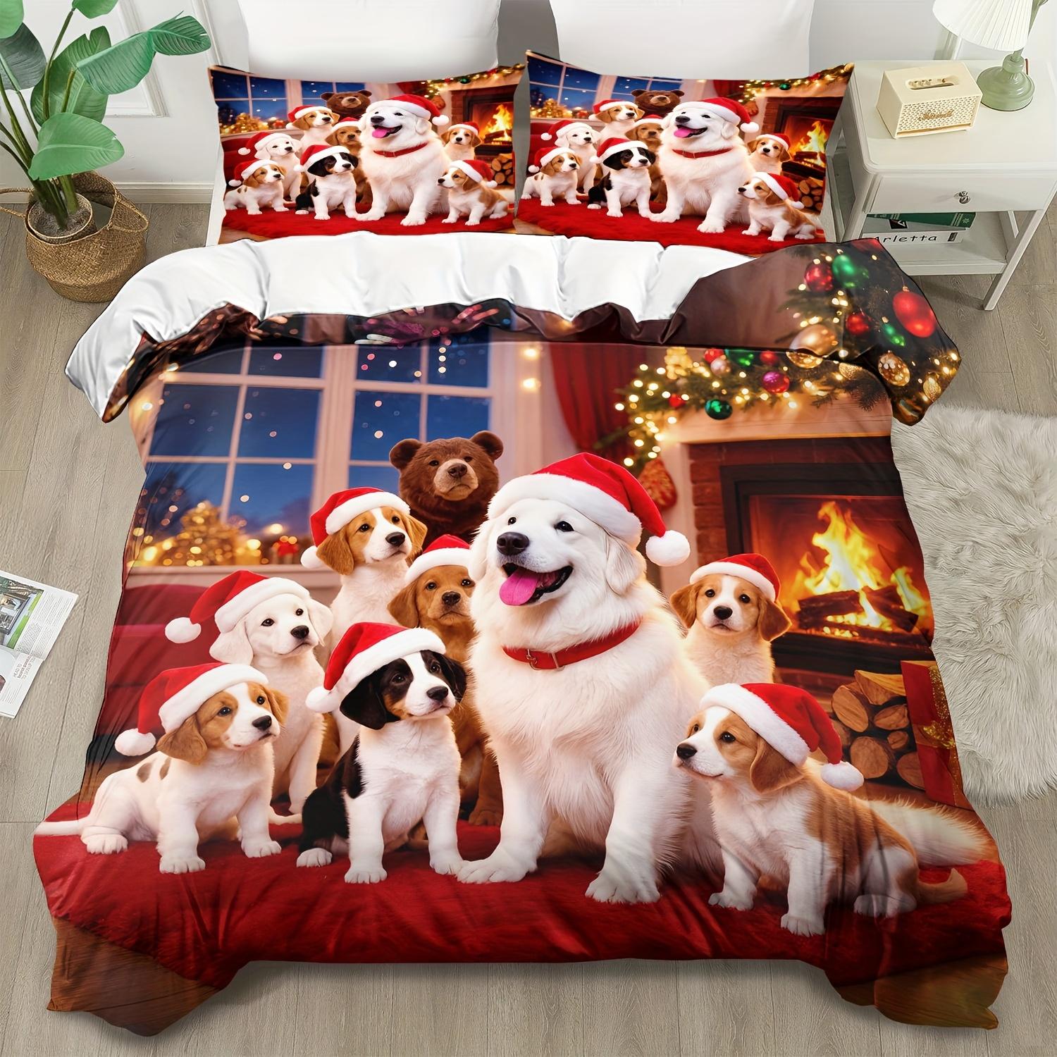 

Christmas Duvet Cover Set Cute Dog Duvet Cover Bedding Set Animal Room Decorations Christmas Halloween Decor Duvet Cover EU Twin(135x200cm)