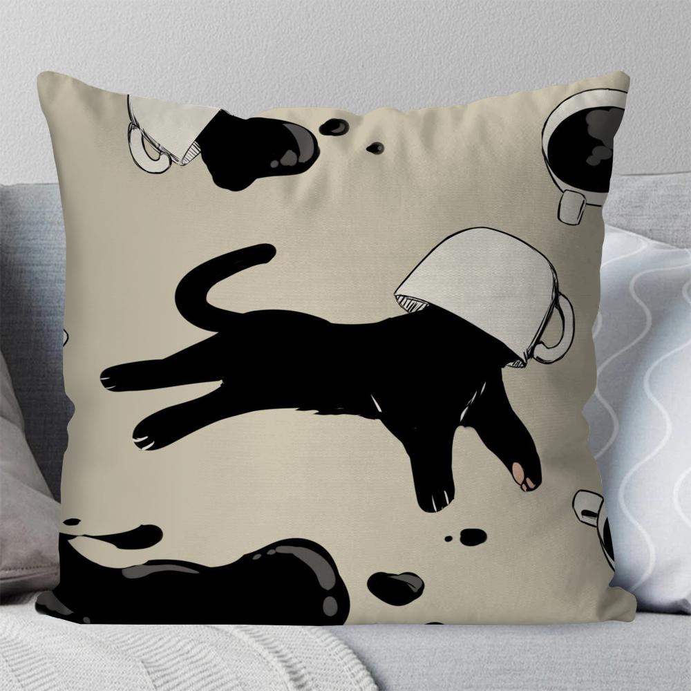 1pc Cute Black Cat Pillow Case Square Pillow Bedroom Sofa Leisure Comfort Cushion Car Living Room Home Decoration 40X40