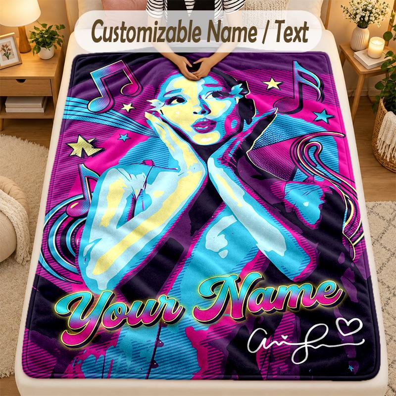Flannel BlanketAriana Grande Custom Name Text Personalized Soft Warm Throw Blanket Home Decor Gift