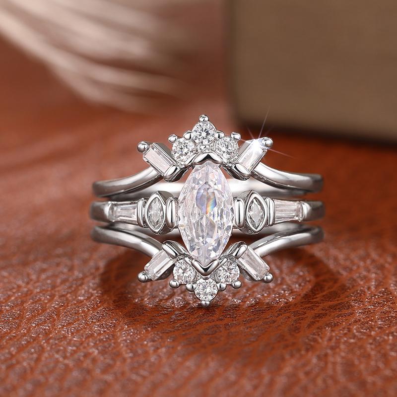 Xiaomi Huitan Dazzling 3Pcs Set Marquise-shaped Cubic Zirconia Female Rings Wedding Band Jewelry Detachable Wear Women Accessories