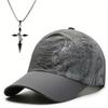 2pcs Men's Baseball Hat Necklace Set Fashion Dragon Print Quick Dry Mesh Sun Shade Sun Hat Cross Pendant Necklace