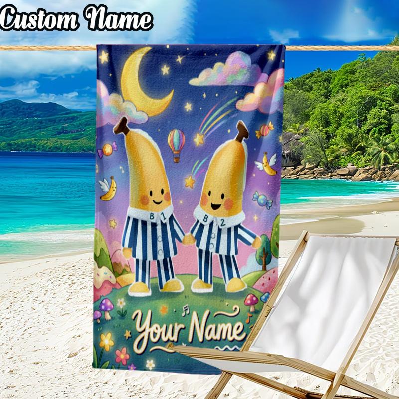 Custom Name Bananas Pyjamas Beach Towel - Soft, Ultra-Absorbent Microfiber, Lightweight, Perfect for Beach, Parties, Travel, Camping