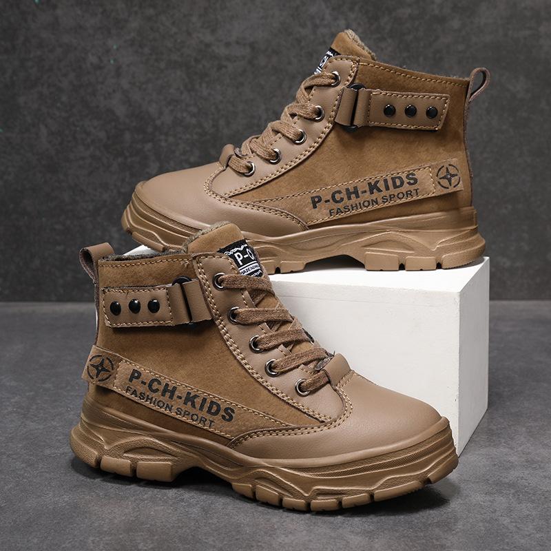 Kinder Stiefeletten im britischen Stil Winter Kinder Rutschfest Weiches Leder Mode Schnürstiefel für Kinder