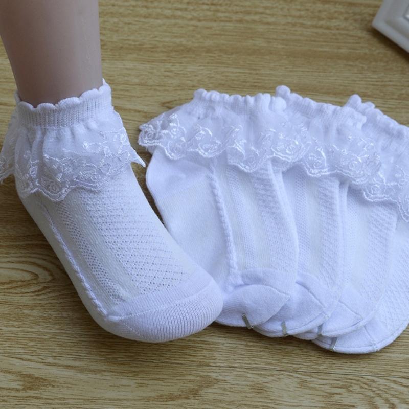 Pack of 5 Pair Girls Frilly Ankle Socks Comfortable Cotton Socks with Delicate Lace Edge for Parties and School