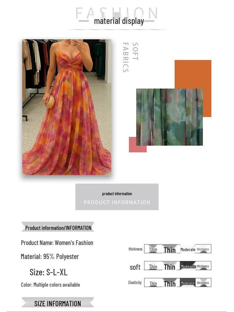 Cross2026 Europe Spring/Summer Mesh Print Spaghetti Strap Dress - INS Vacation Casual Party Style
