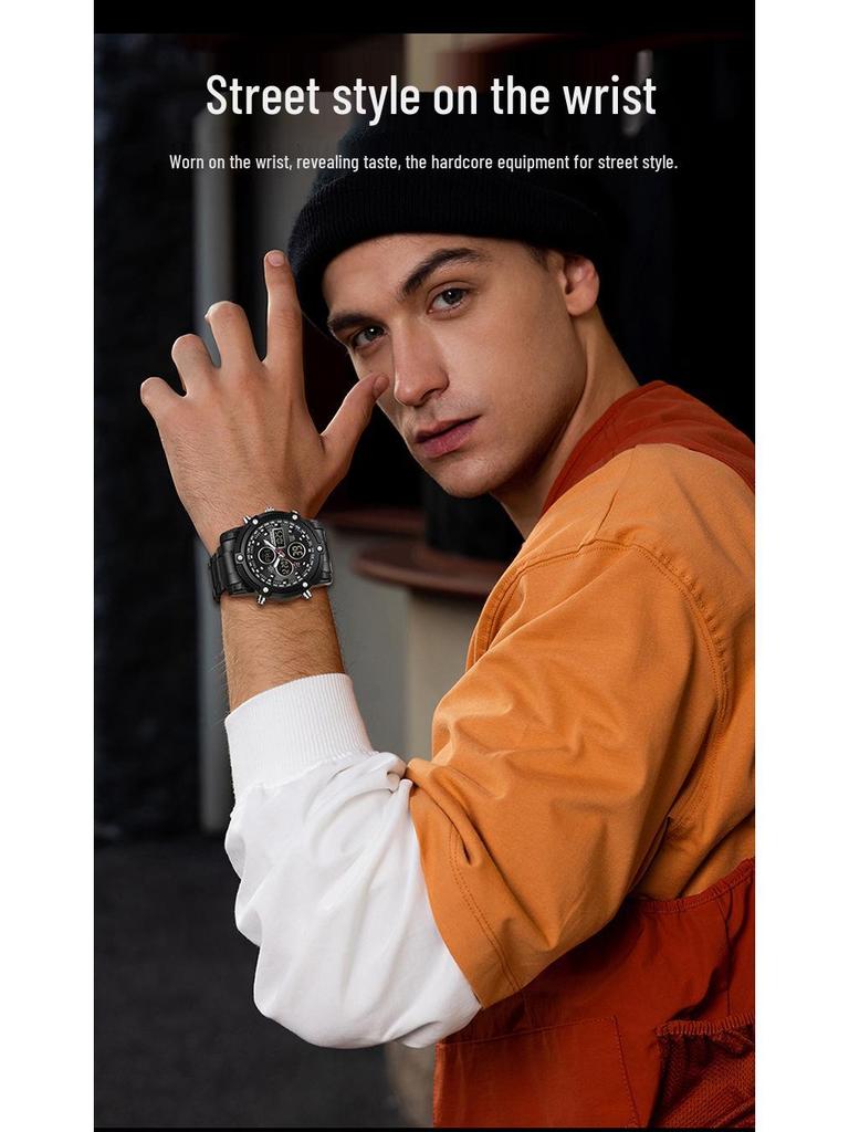 Sanda Dual Movement 5ATM Waterproof Multifunctional Steel Band Men's Watch with Alarm Clock