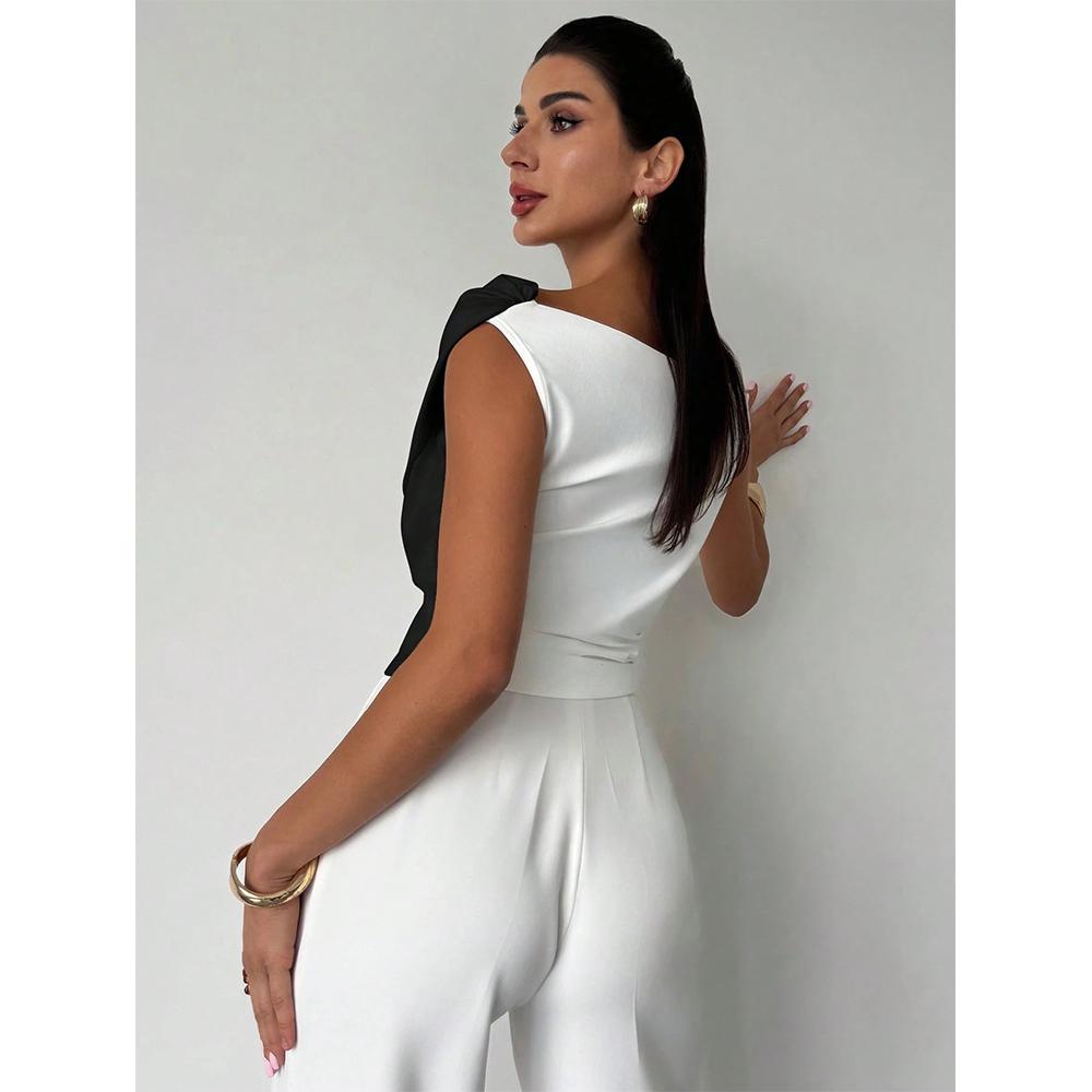 Women's Off The Shoulder Top Wrap Ruched Asymmetrical Tee Shirts Color Block Going Out Tops