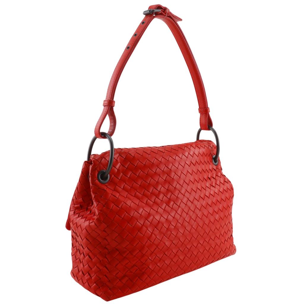 BOTTEGAVENETA Intrecciato Shoulder Bag Red Calfskin Women Used