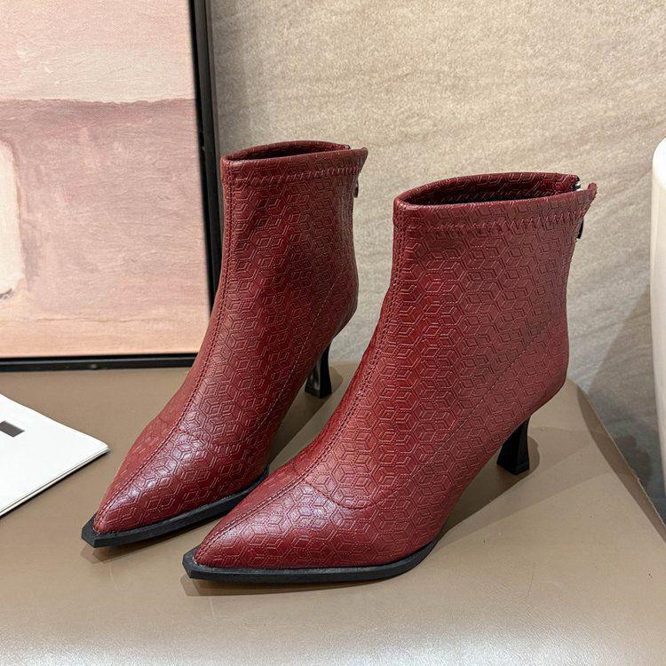 

2025 Autumn/Winter Women s Pointed Toe Mid-Heel Stiletto Ankle Boots - Versatile & Fashionable Style Size 42, Heel Height 7cm