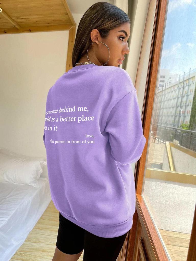 2025 Women's Fleece-Lined Slogan Sweatshirt, Solid Color, Round Neck
