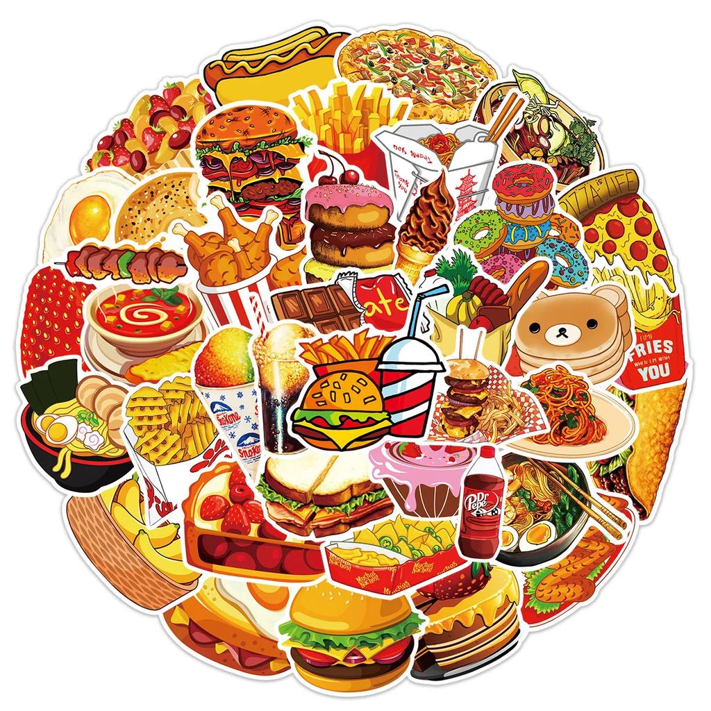 10/25/50pcs Bread Food Stickers Graffiti Decals for Fridge Water Bottle Luggage Pad Phone Bike Car Motorcycle Scrapbook Home
