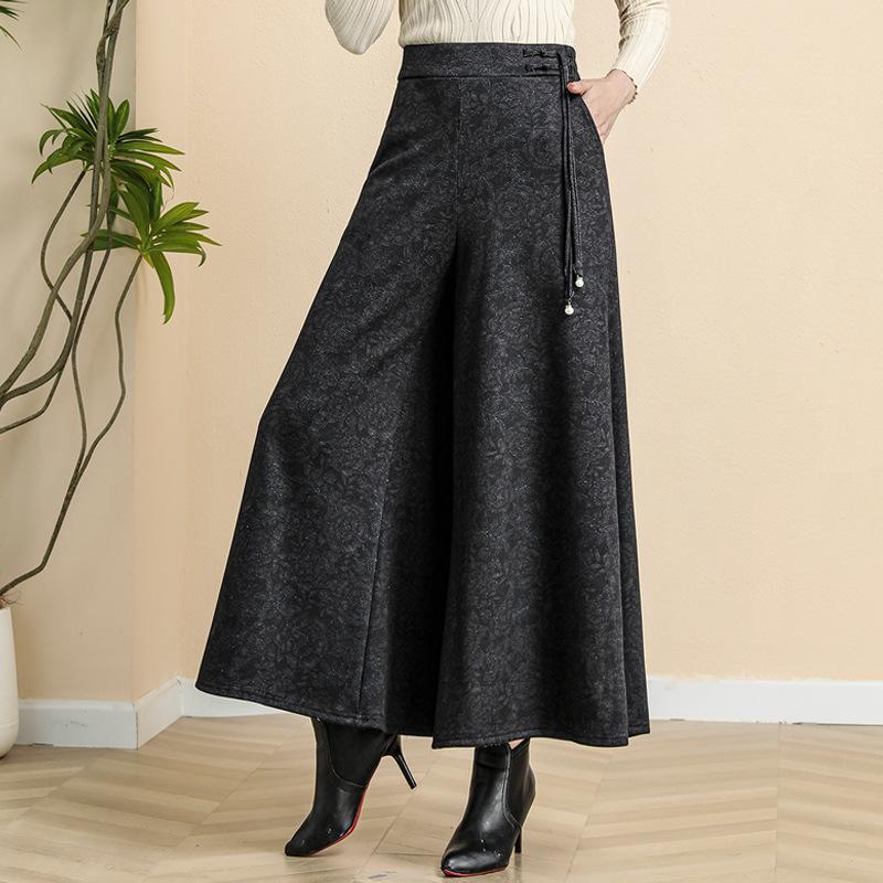 Women's Spring Elastic Waist High-Waist Wide Leg Culottes for Middle-Aged and Elderly