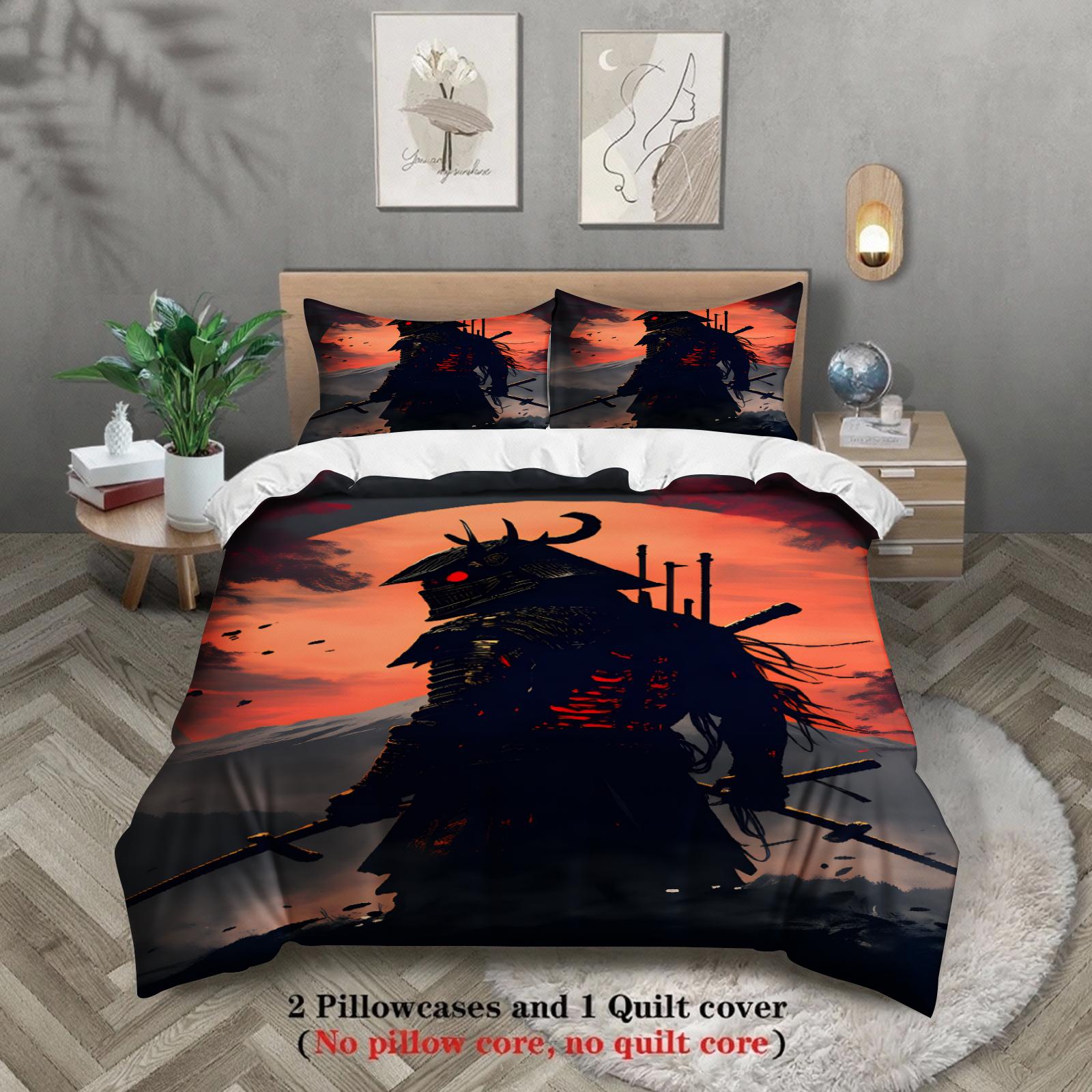 

3pcs Anime Warrior Bedding Sets 3D Printed Demon Samurai Easy Care Durable Duvet Cover Sets With Pillowcases No Filling AU Single(140x210cm)