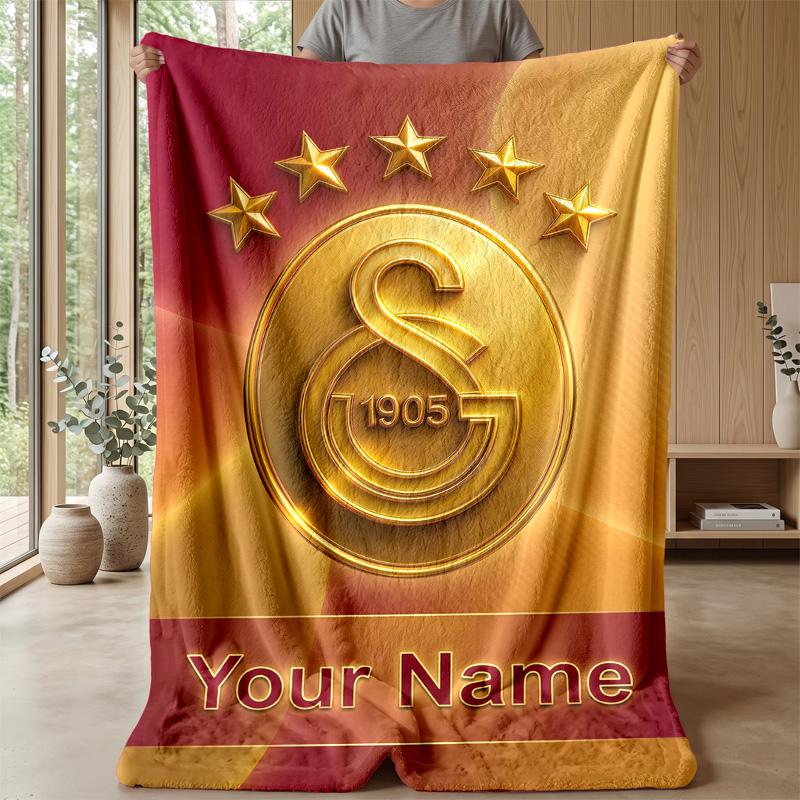 Custom Text Flannel Throw Blanket, Lightweight Cozy Bed Sofa BlanketGalatasaray FC