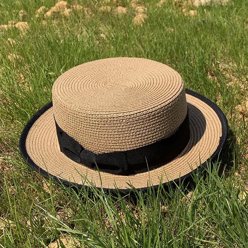 Car And Horse Lady Summer Visor Straw Top Hat Outing White Flat Top Hat Casual Millinery