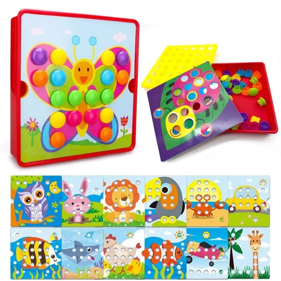Children Toys Mushroom Nail Beads Intelligent 3D Puzzle Games Jigsaw Board for Children Educational Toys
