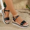Mode Mode Nieten Plateau Sandalen Damen Übergröße 36-42 Dicker Boden Sommer Sandalen Frau Knöchelschnalle PU Leder Sandalias Mujer