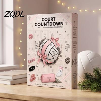 Sports Themed Countdown Gift Box Volleyball Girl Advent Calendar, 24-Day Accessories 24 Day Calendar with Hair Ties Charms Socks, for Players