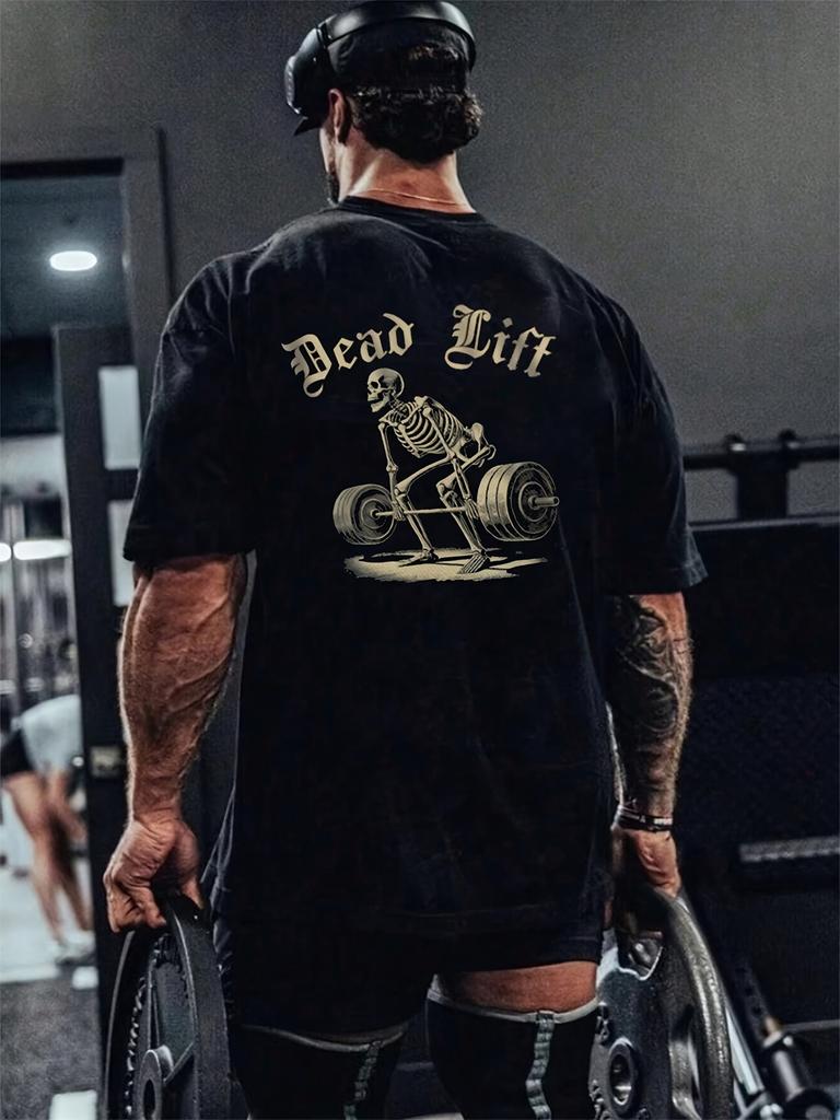 Fashionable Summer Men's Muscle Training Gothic Letter Print Micro Elastic Breathable Round Neck T-shirt Outdoor Casual Top