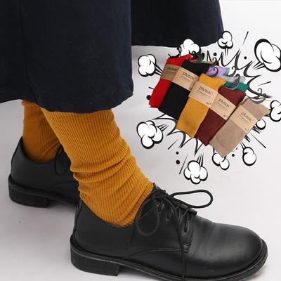 Ladies' Pile Socks for Autumn Solid Color Mid-length Cotton Socks, Ladies' Double-needle Candy-colored Socks