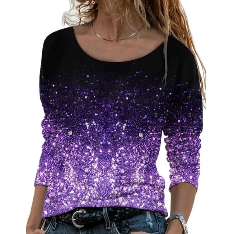 IHUASU Women's Long Sleeve Loose Round Neck Casual Pullover 3D Printed T-Shirt