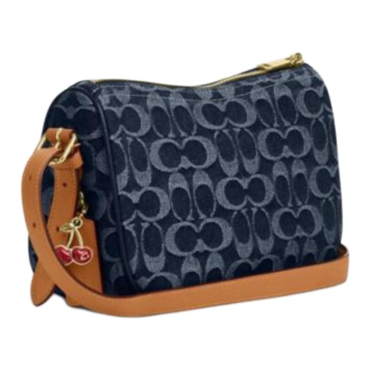 Coach Kailey 23 Monogramma Logo Metallico Chiusura con Cerniera Borsa a Spalla in Tessuto Media da Donna Blu Denim CY701-IMXIA