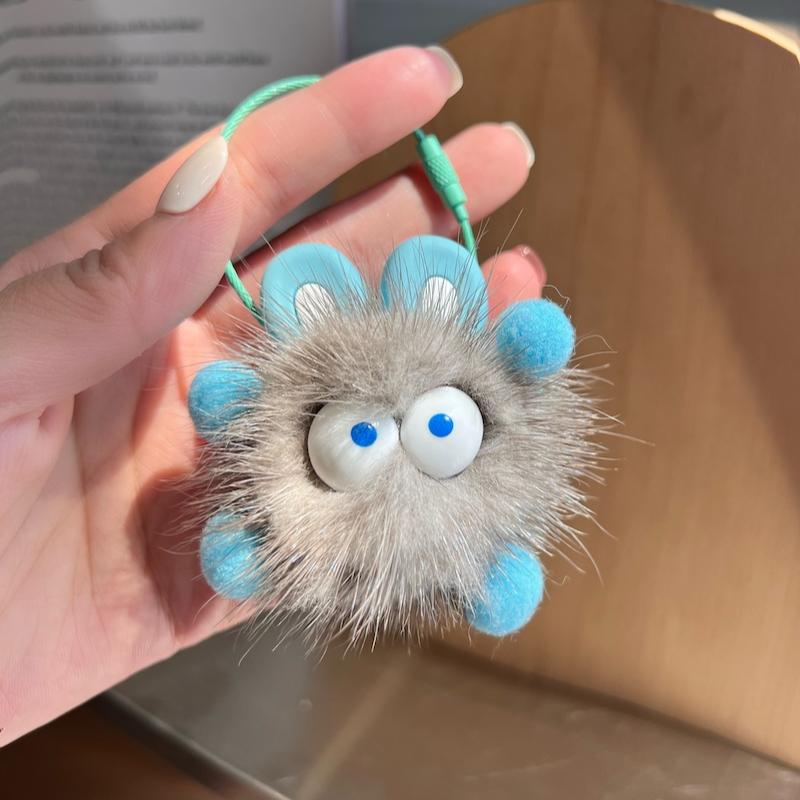 Cute Mink Hair Small Briquettes Car Keychain Pendant Ugly Things Ins Internet Celebrity Hair Pom-pom Book Bag Pendant