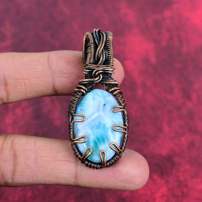 Larimar Pendant Copper Wire Wrapped Pendant Elegant Jewelry Handmade Pendant Copper Wire Wrap Jewelry Gifts for Her Genuine Gemstone Pendant