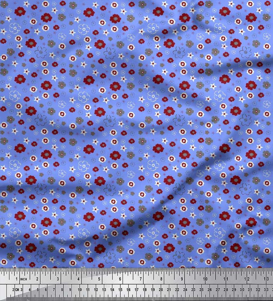 Soimoi Purple Japan Crepe Satin Fabric Flower Artistic Decor Fabric Printed Metre 42 Inch