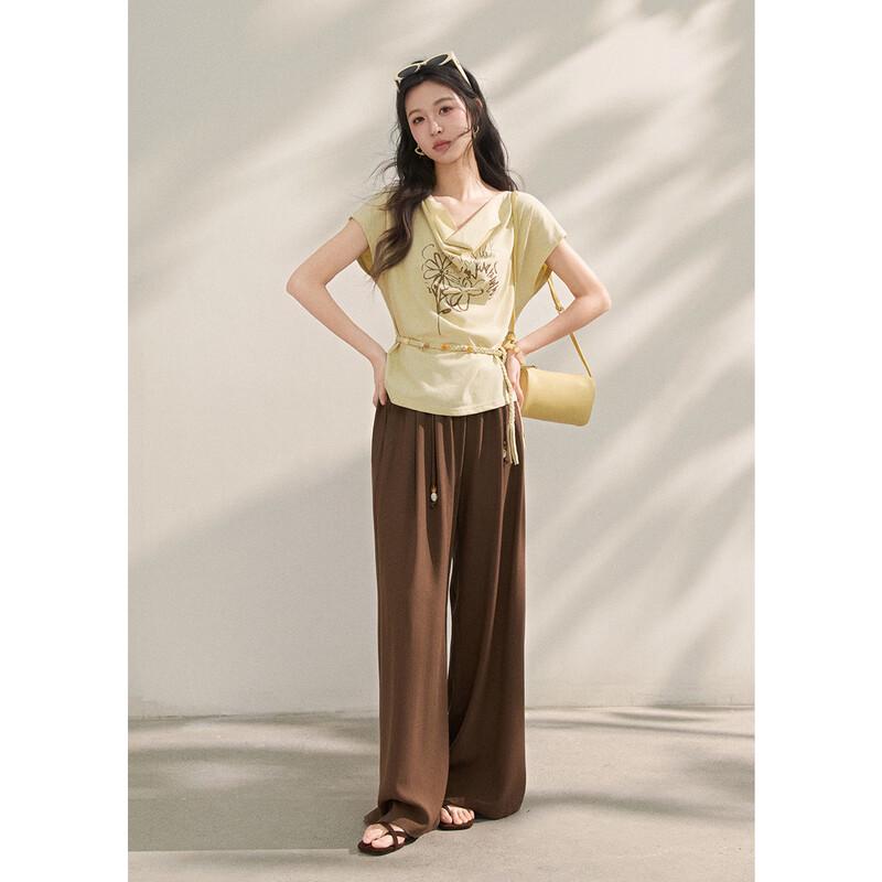 Women s Linen Blend High-Waist Straight-Leg Pants S