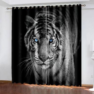 3D Digital Printing Curtain for Kitchen White Tiger Wild Animal Leopard Pattern Window Curtains Living Room 2 Panels New Fashion