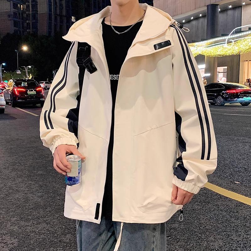 New Jacket Men's Spring and Autumn Casual Hooded American Loose Autumn Suit