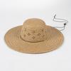 Spring and Summer New Fashion Casual Hand-woven Hollow Flower Big Eaves Straw Hat with Strap Women's Outdoor Travel Shading and Sun Protection